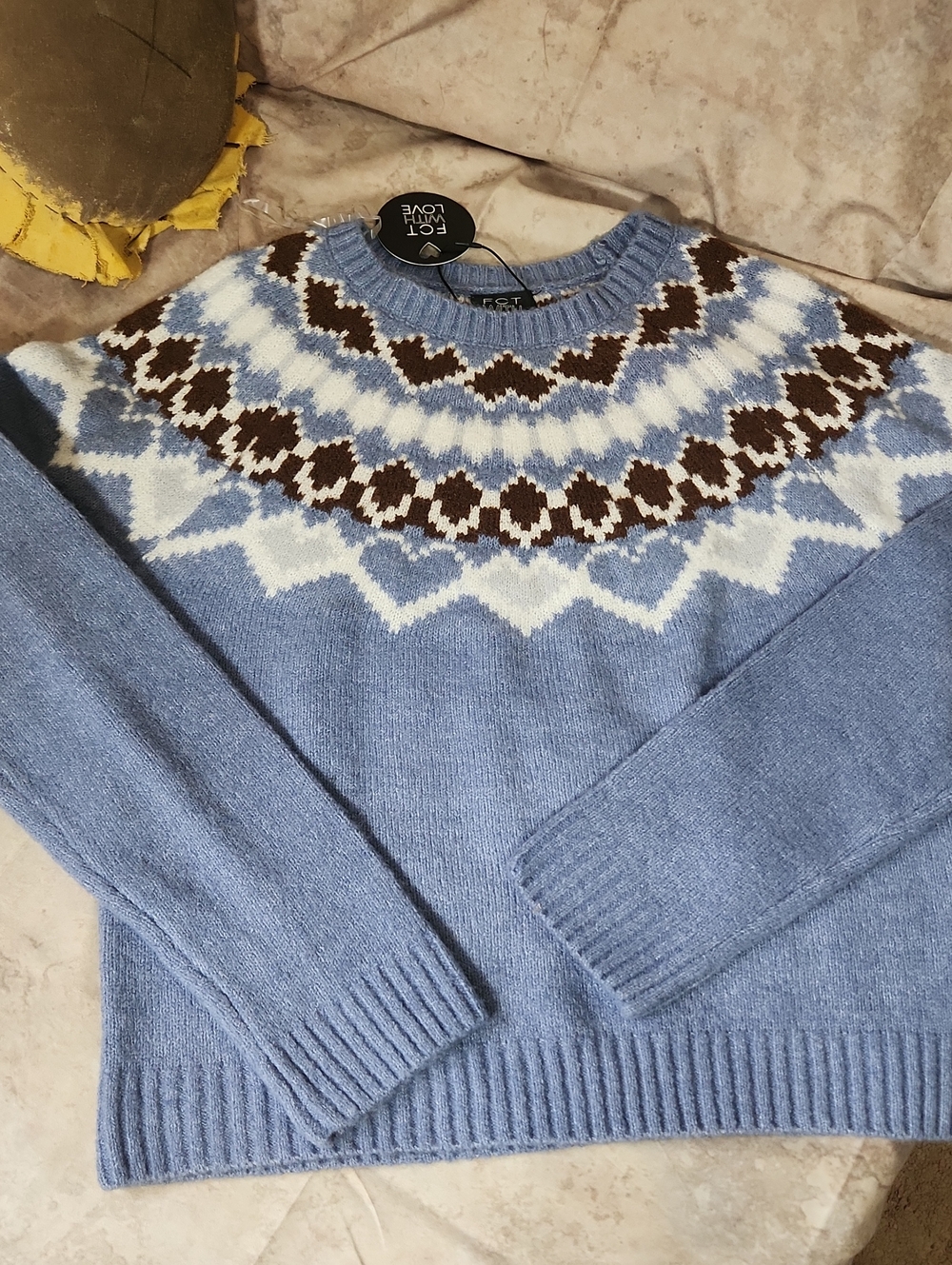 FCT LOVE Blue Fair Isle Crewneck Sweater